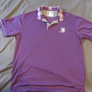 Mens Scotland Lion Tartan Collar Polo Shirt Purple Sz XL